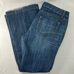 Cabi Jeans Distressed Flare Wide Leg Boot Cut Pockets Blue Size 10